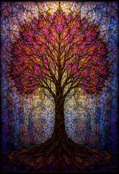 Stained Glass Style Tree Of Life Illustration