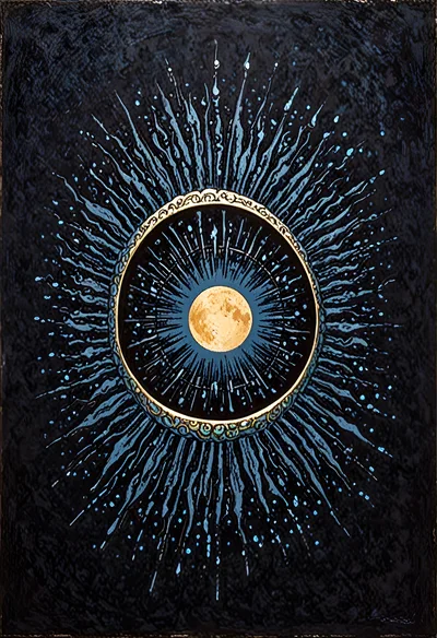 Abstract Celestial Moon Illustration With Radiant Light Rays