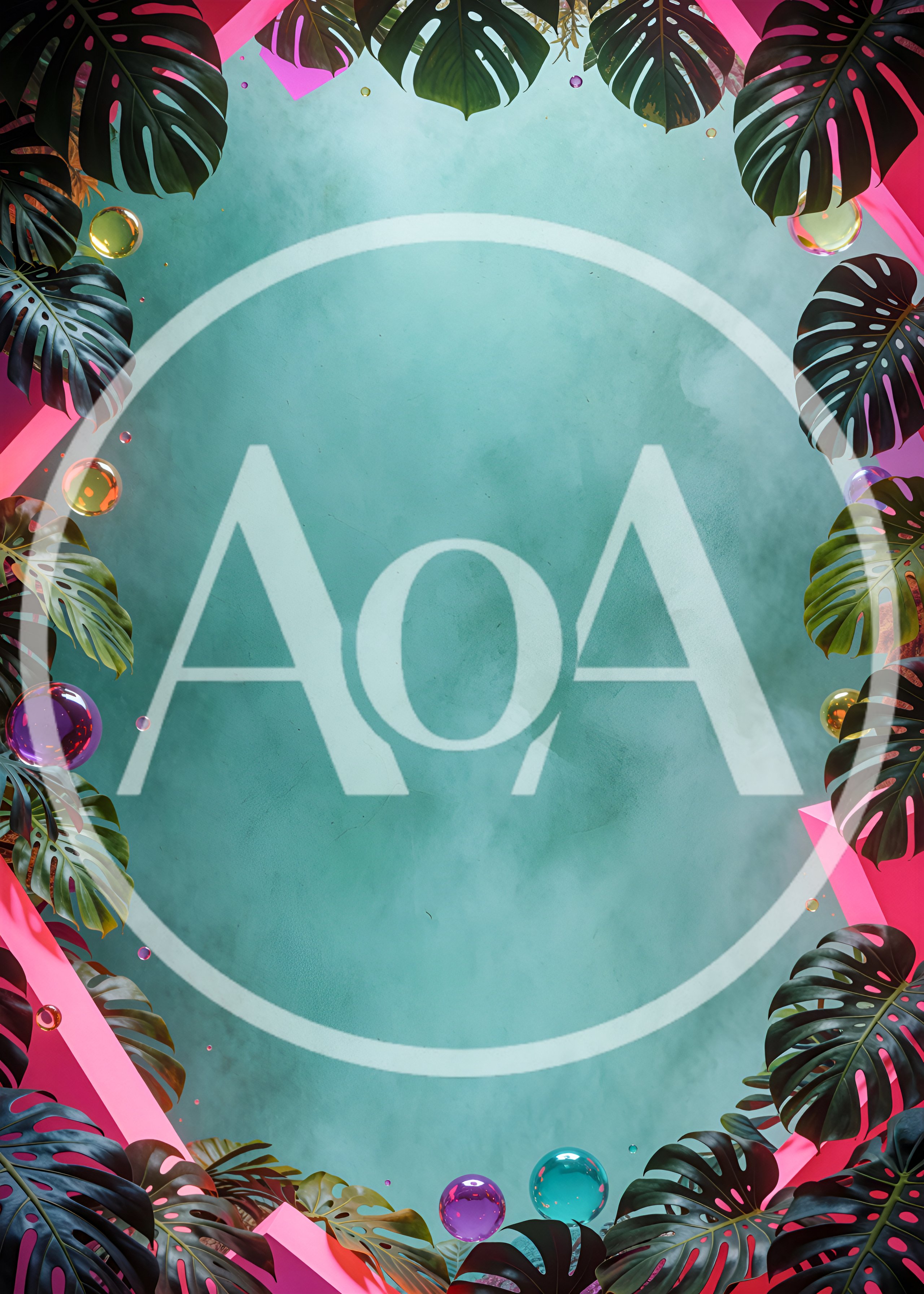 Tropical Monstera Leaves With Neon Pink Geometric Frame