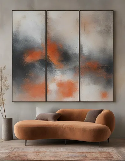 Modern Living Room With Abstract Triptych Wall Art