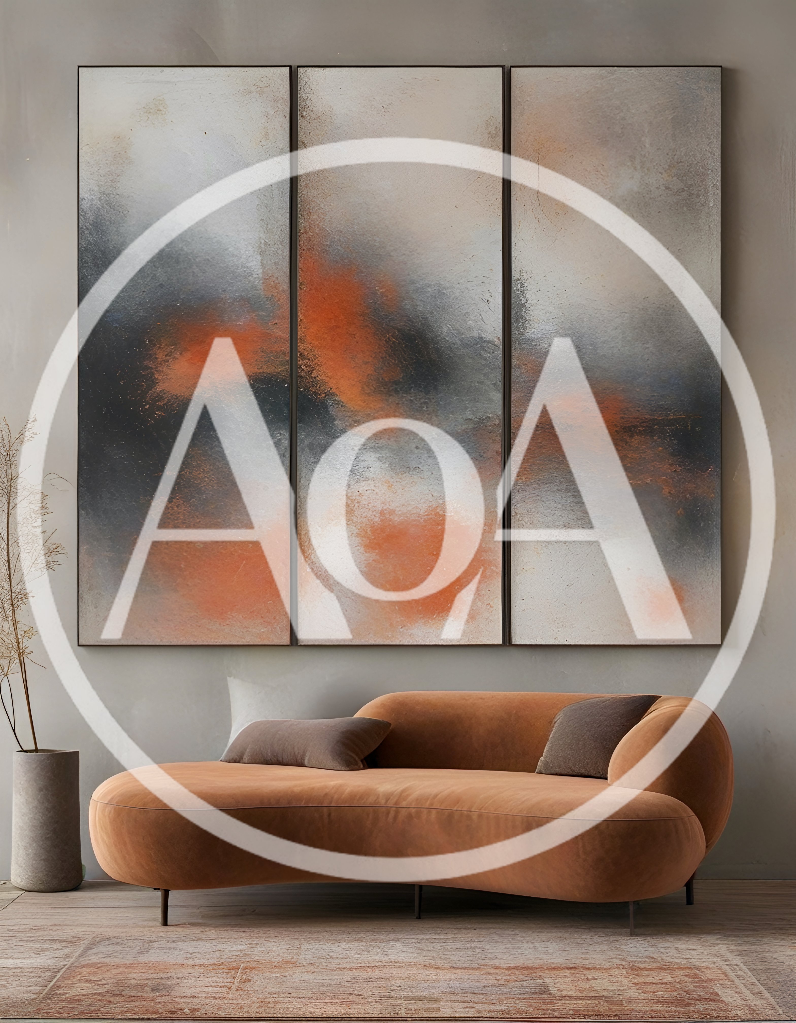 Modern Living Room With Abstract Triptych Wall Art