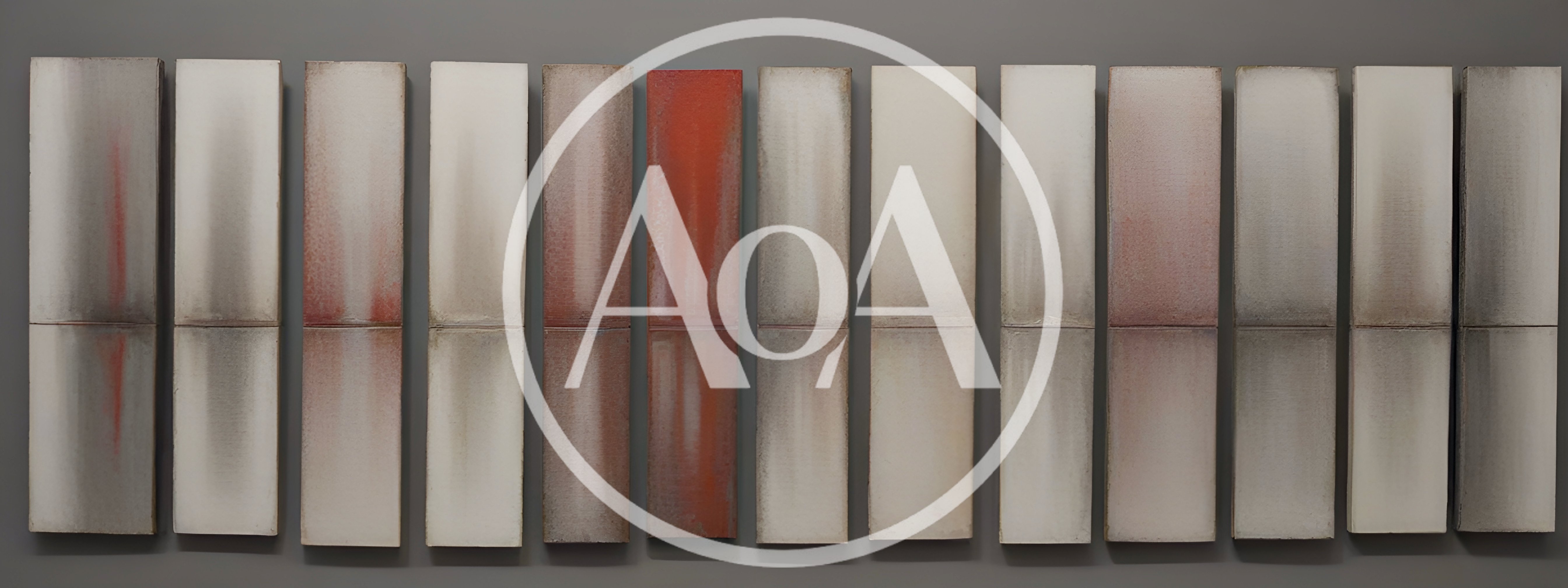 Twelve Vertical Rectangular Art Panels Arranged In A Row