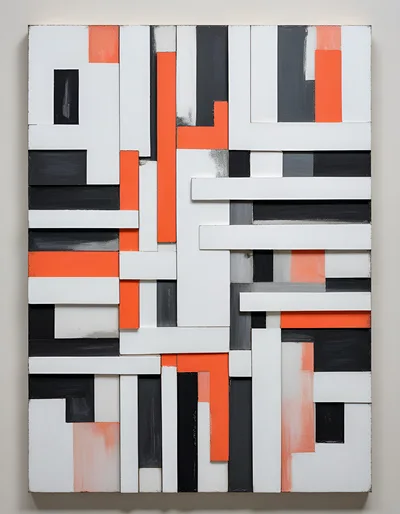 Abstract Geometric Wall Art With Orange And Monochrome Bars