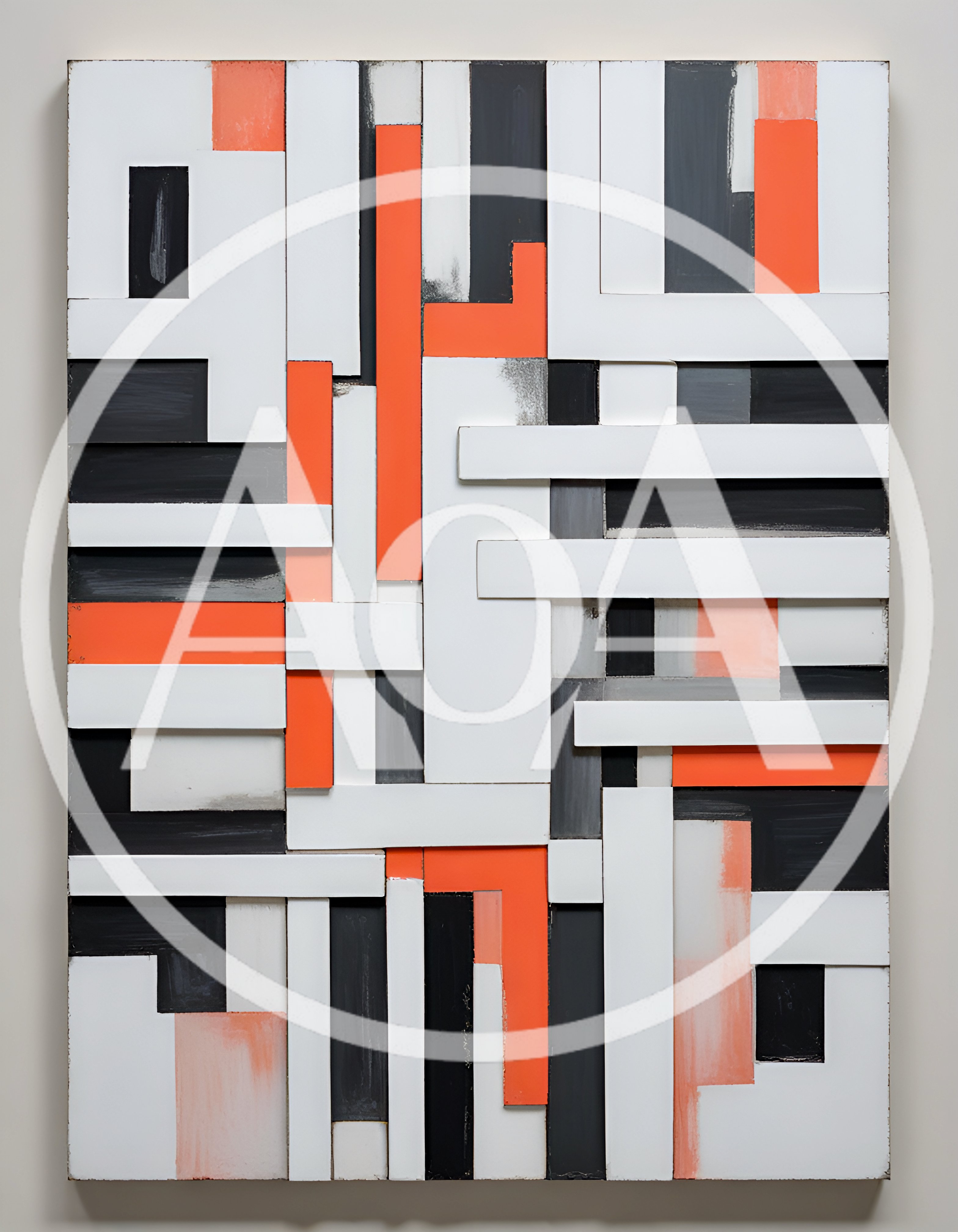 Abstract Geometric Wall Art With Orange And Monochrome Bars