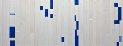 Abstract Wall Art With Vertical White Planks And Blue Accents