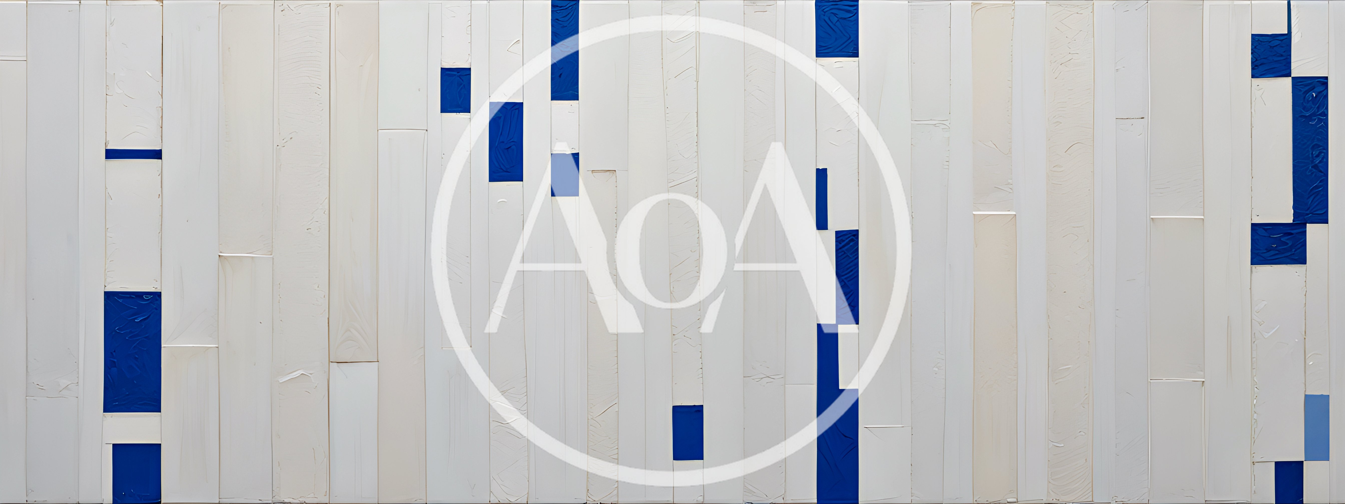 Abstract Wall Art With Vertical White Planks And Blue Accents