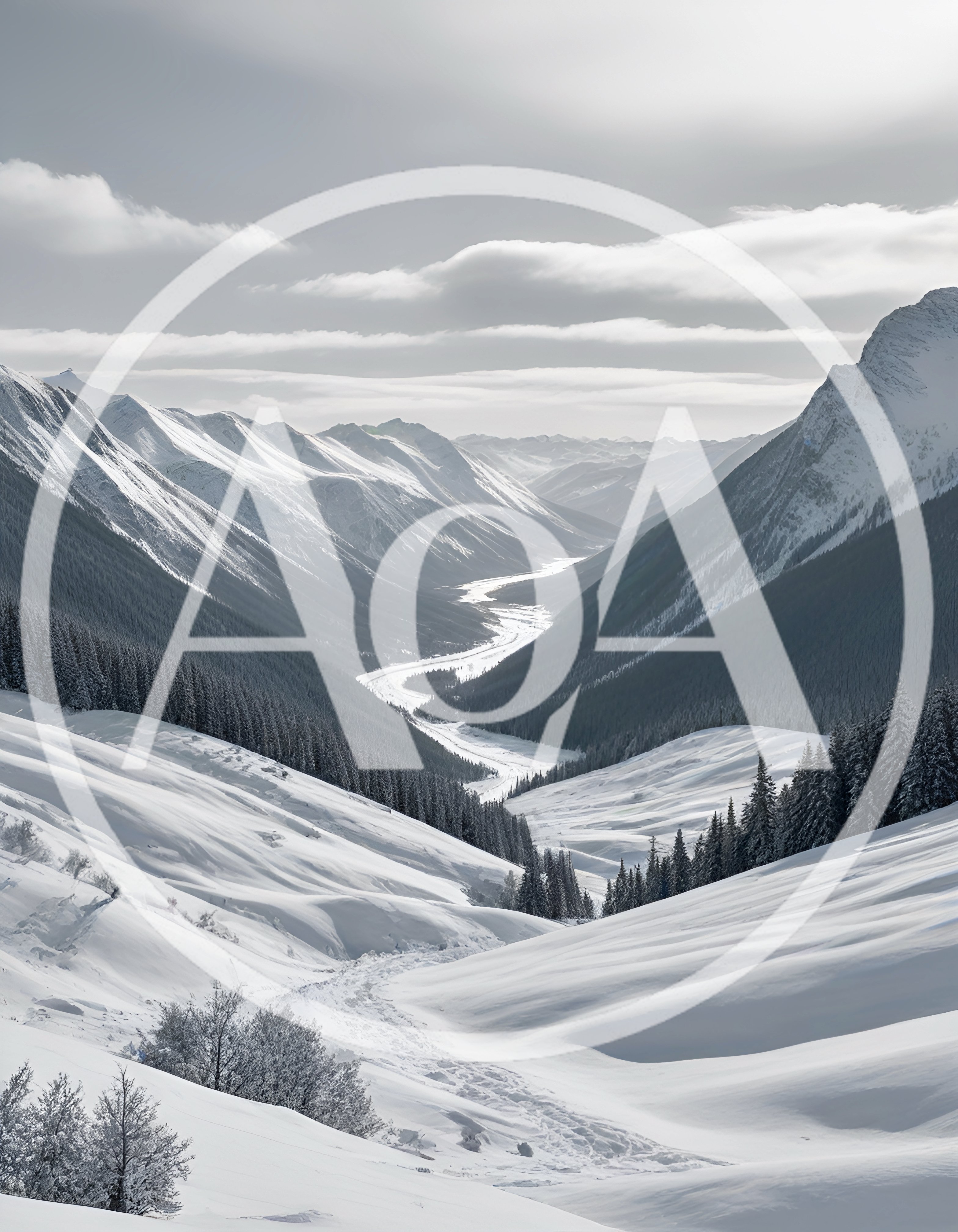 Snow Covered Mountain Valley Landscape