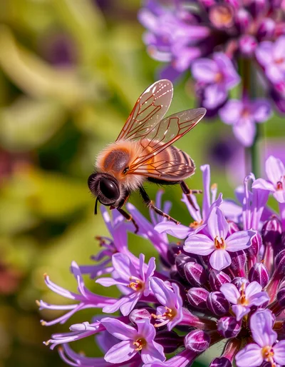 Honey Bee Pollinating Purple Allium Flower
