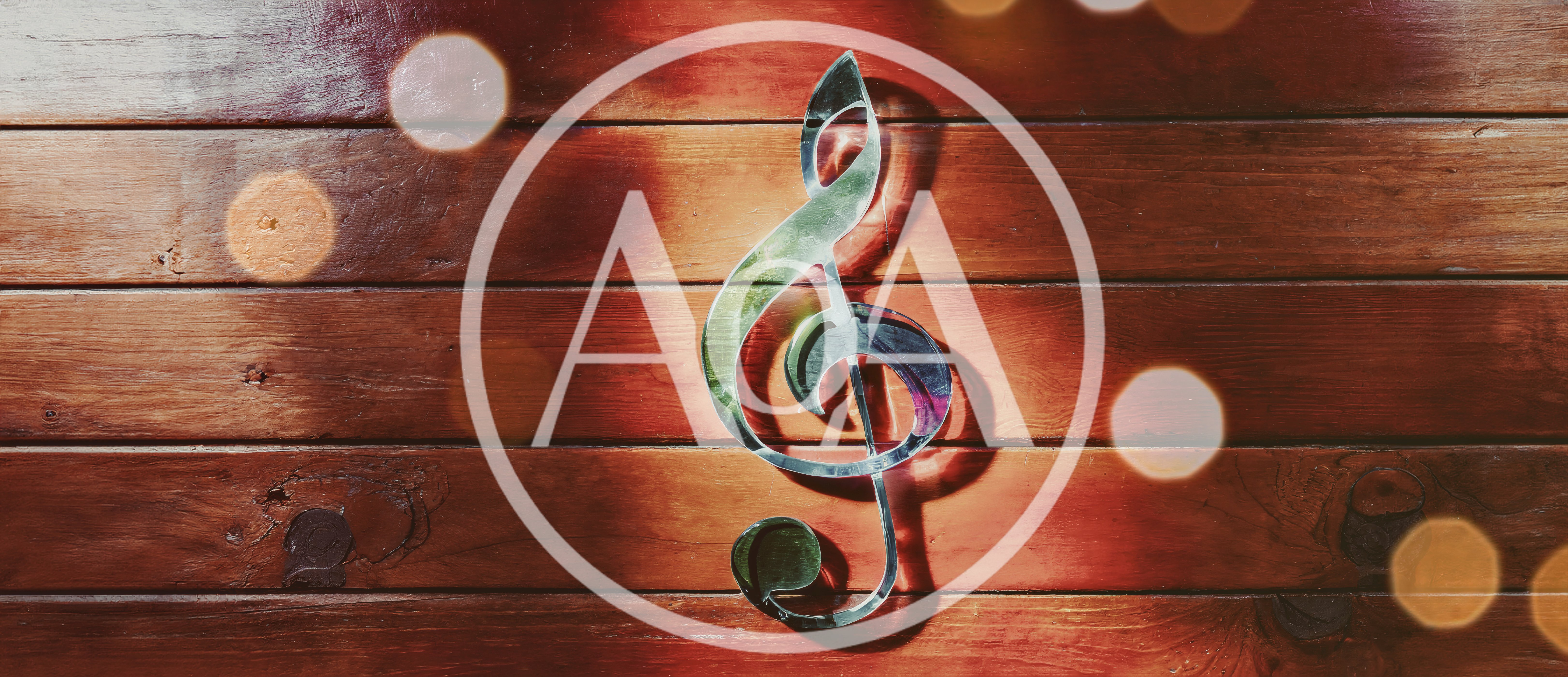 Reflective Treble Clef Symbol on Wooden Background