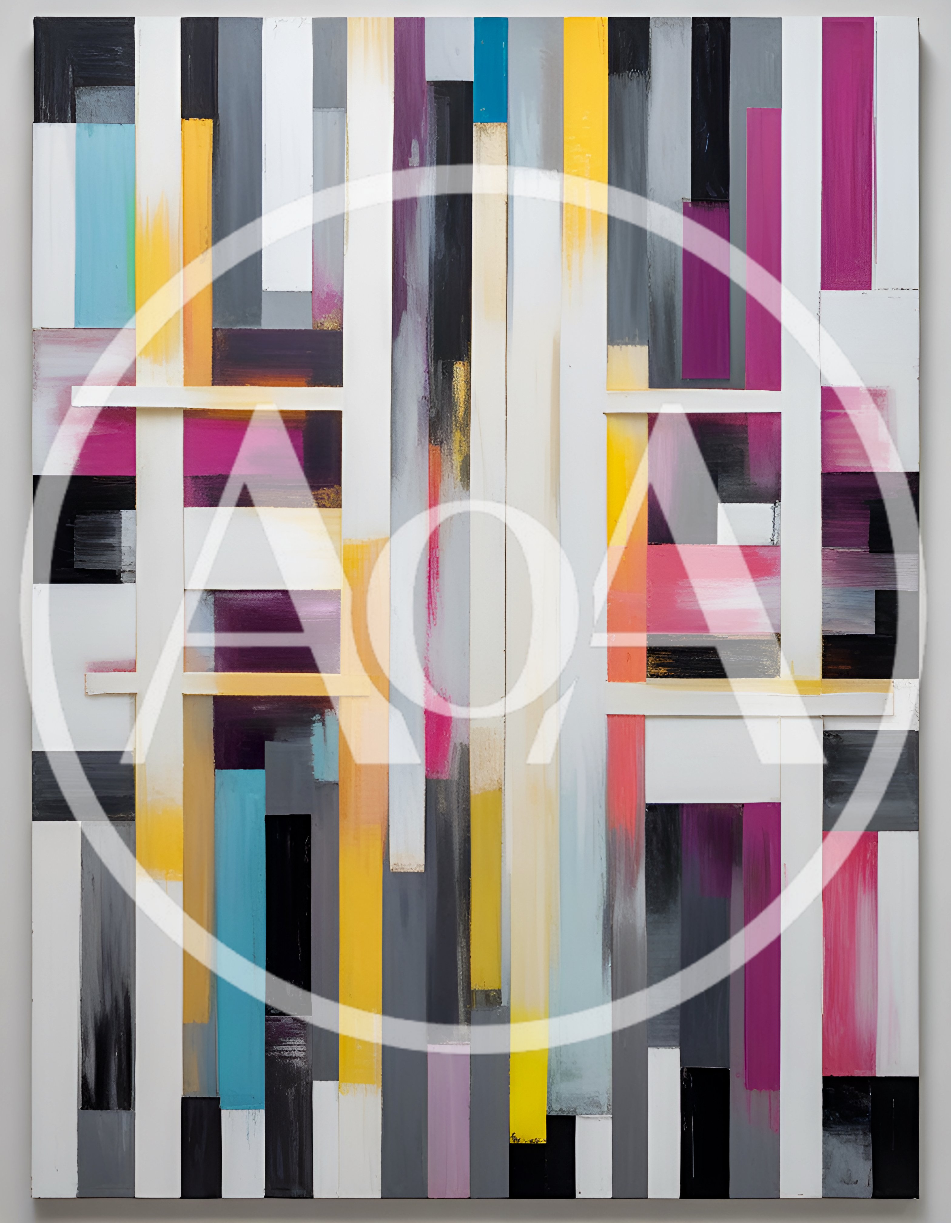 Abstract Painting With Vertical Stripes And Geometric Overlays