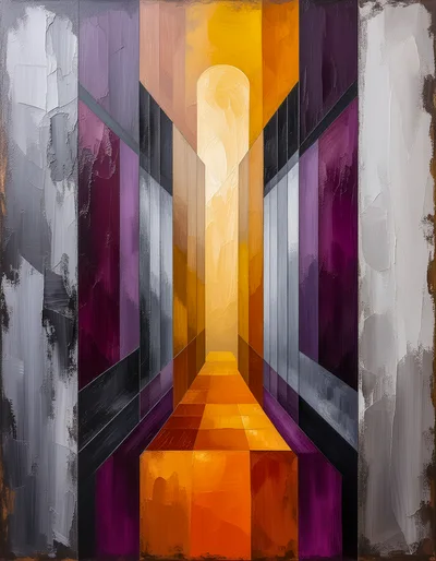 Abstract Geometric Corridor With Golden Light