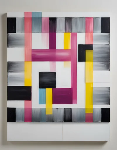 Abstract Geometric Painting With Colorful Vertical And Horizontal Stripes