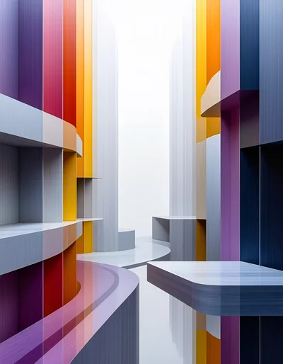 Abstract Architectural Interior With Colorful Vertical Panels
