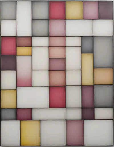 Abstract Geometric Grid With Muted Pastel Colored Rectangles