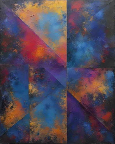 Abstract Geometric Oil Painting With Vibrant Color Blends