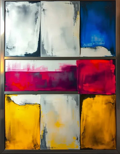 Abstract Multi Panel Painting With Vibrant Color Blocks