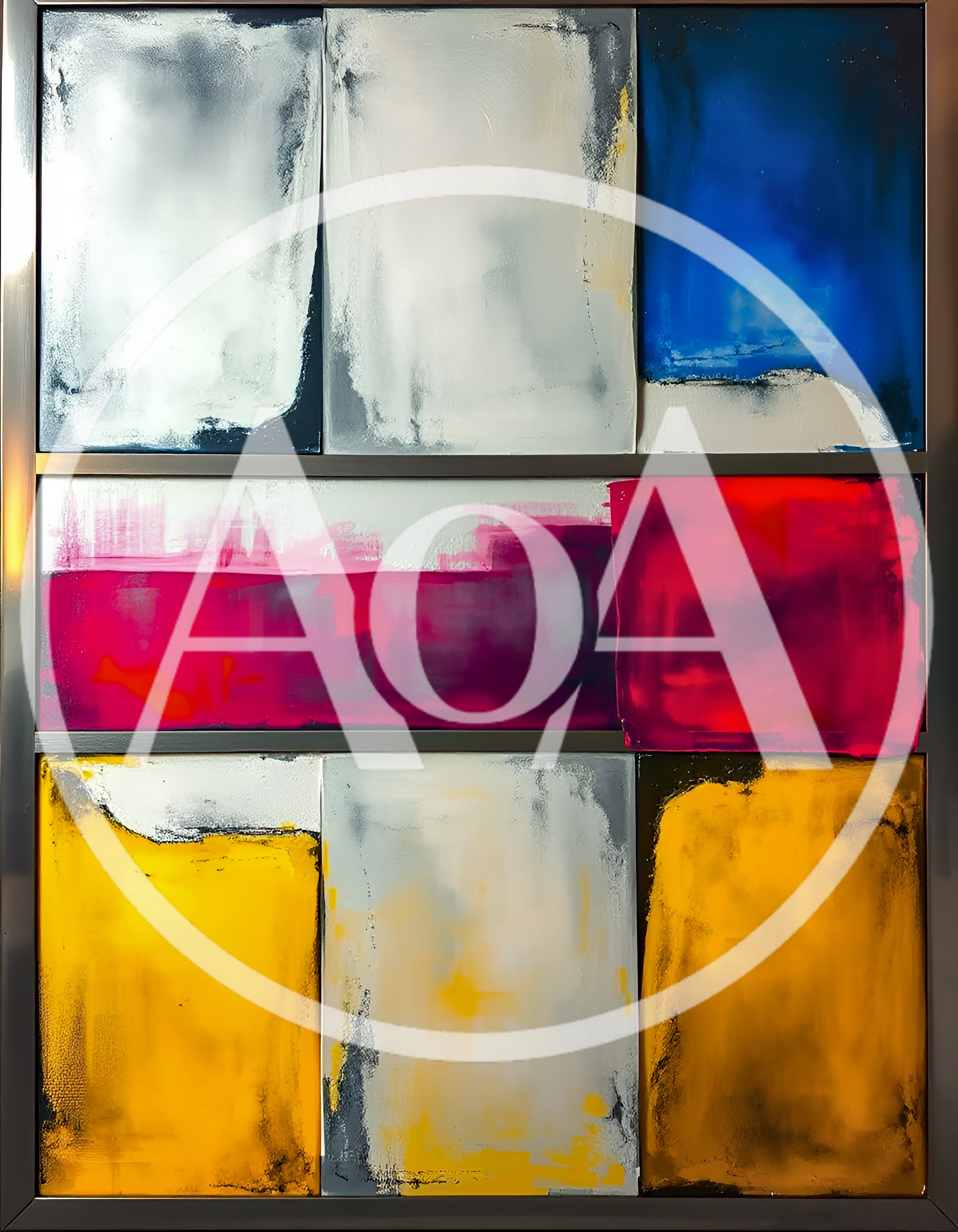 Abstract Multi Panel Painting With Vibrant Color Blocks