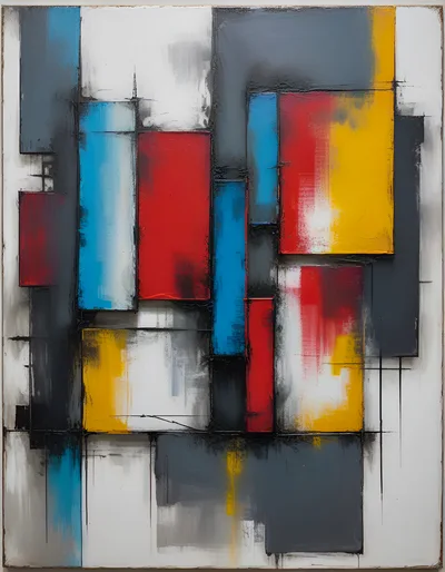 Abstract Geometric Painting With Bold Primary Colors
