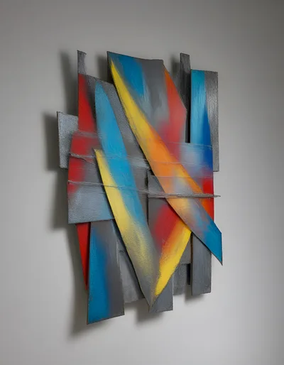 Abstract Metal Wall Sculpture With Vibrant Painted Layers