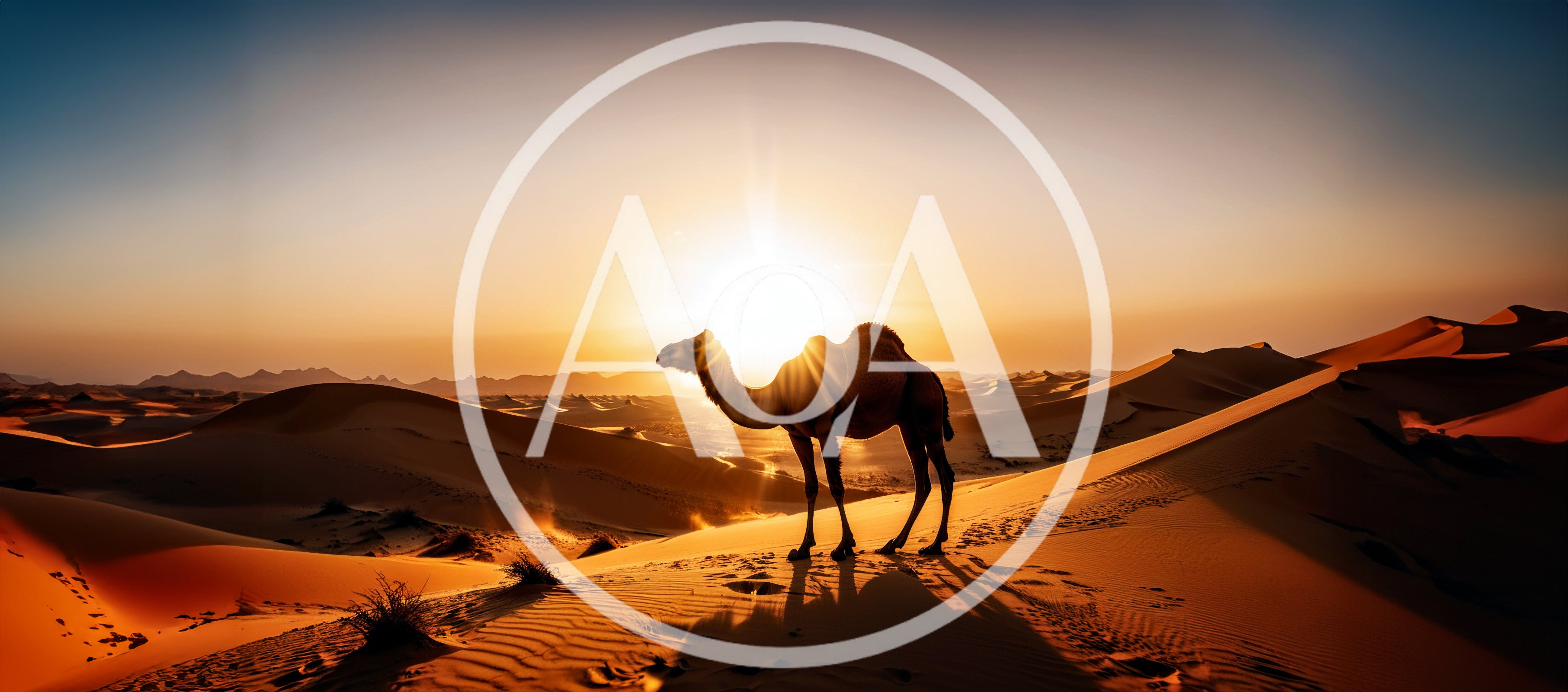 Camel Standing Alone on Desert Sand Dunes at Sunset