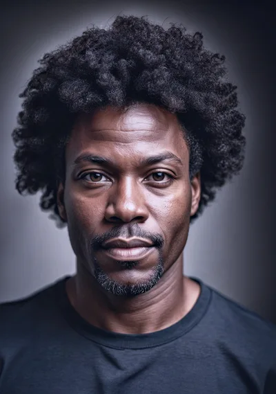 Portrait Of A Serious Black Man With Afro Hair