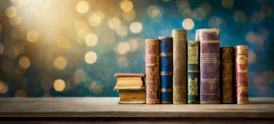 Vintage Hardcover Books Arranged On A Wooden Table