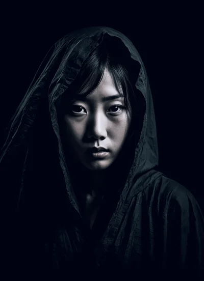 Portrait Of A Young Asian Woman In A Hood
