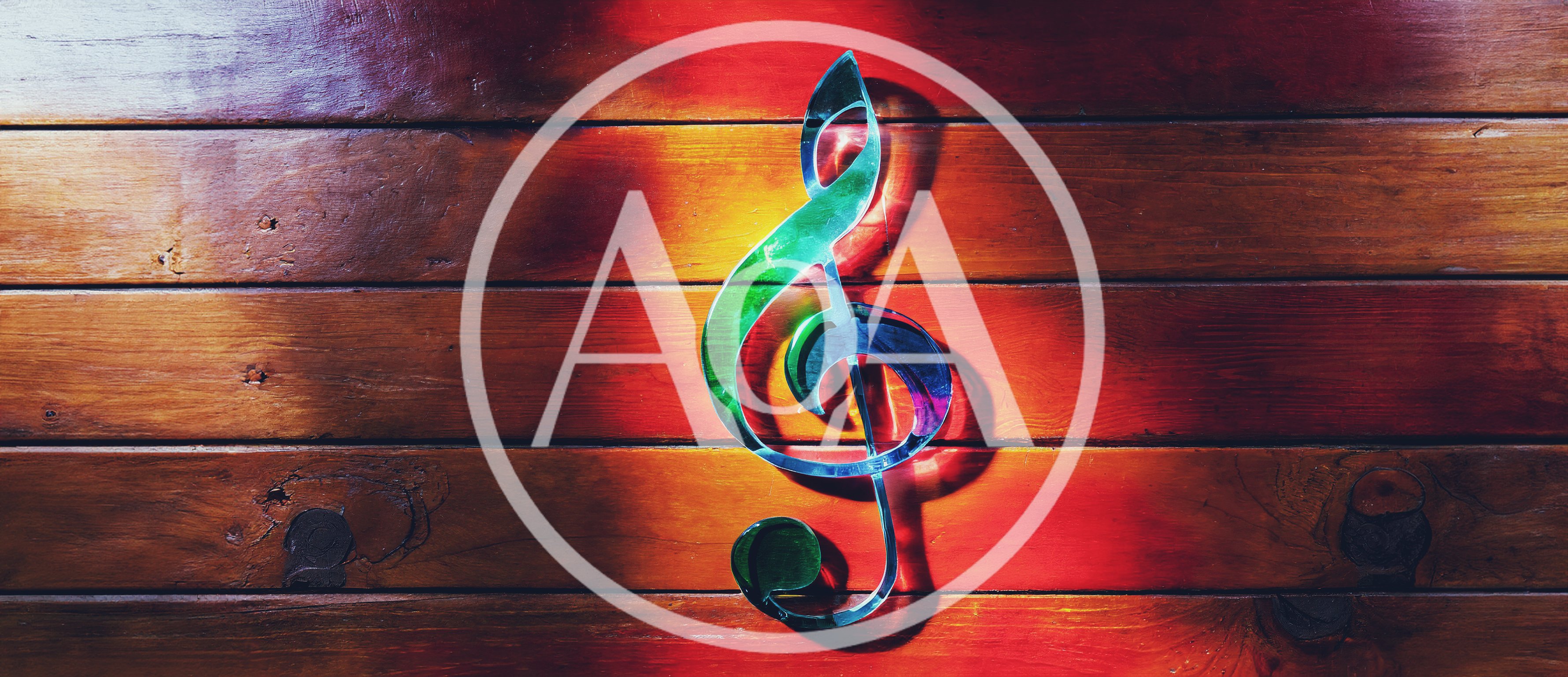 Glass Treble Clef Symbol On Wooden Background