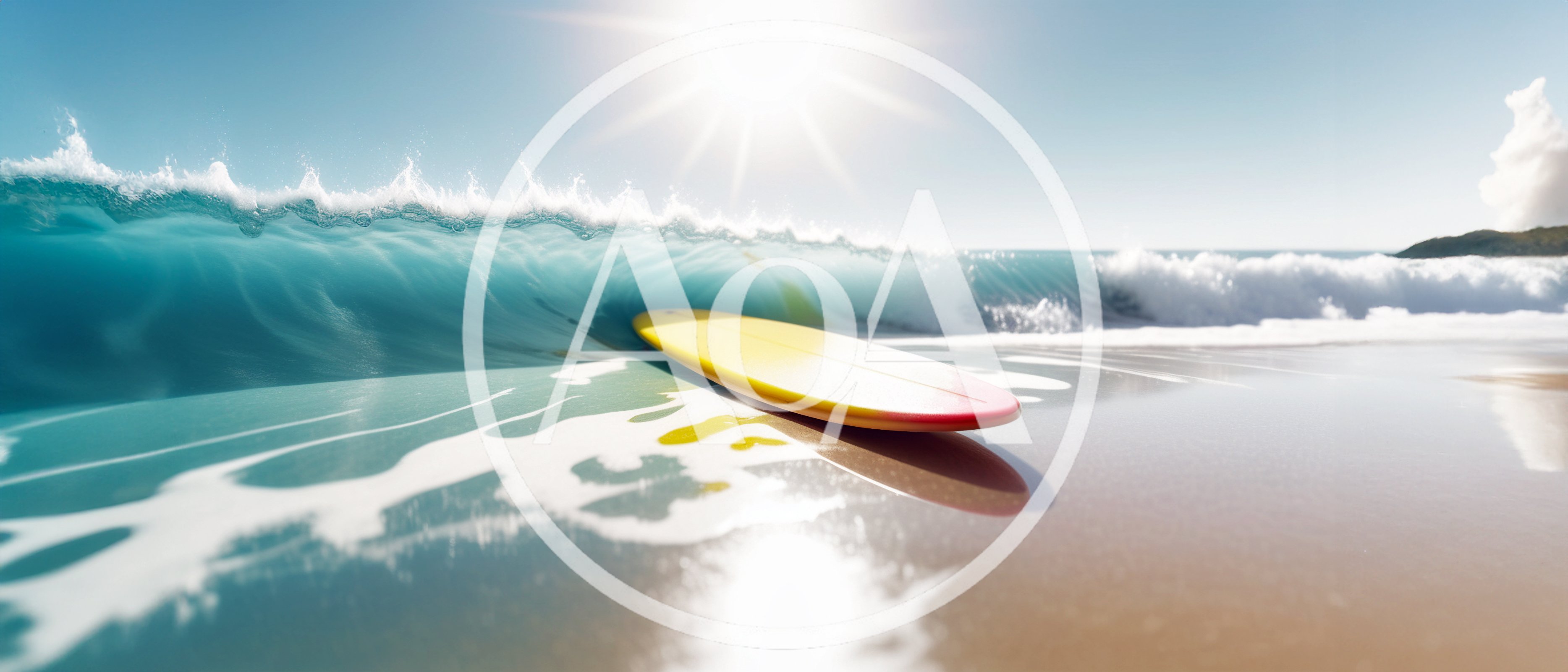 Yellow Surfboard Resting On Sandy Beach Shoreline