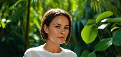 Portrait Of A Woman In A Lush Tropical Garden