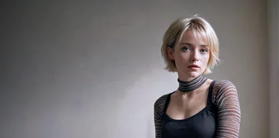 Portrait Of A Young Woman With Short Blonde Hair