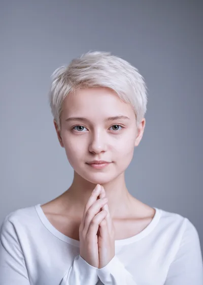 Young Woman With Short Blonde Hair Posing