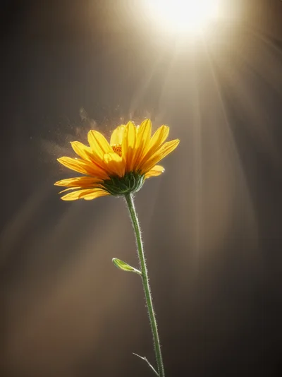 Single Yellow Flower Illuminated By Radiant Sunbeams