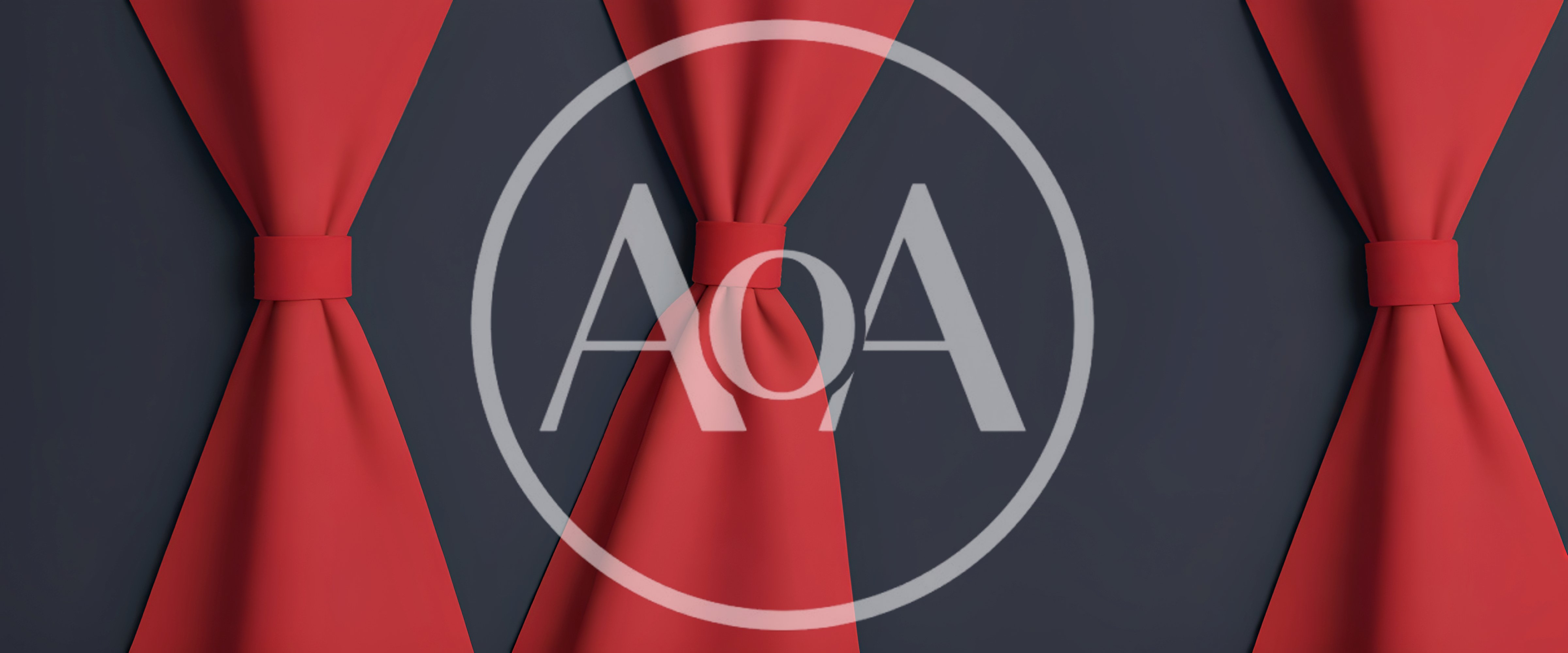 Three Red Curtains Tied Back Against Dark Background