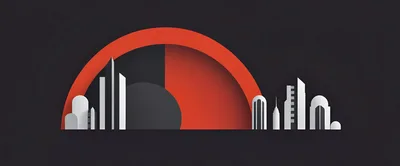 Minimalist Paper Cutout Cityscape With Red Arch