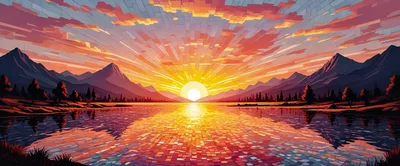 Stunning Mosaic Style Sunset Over Mountain Lake