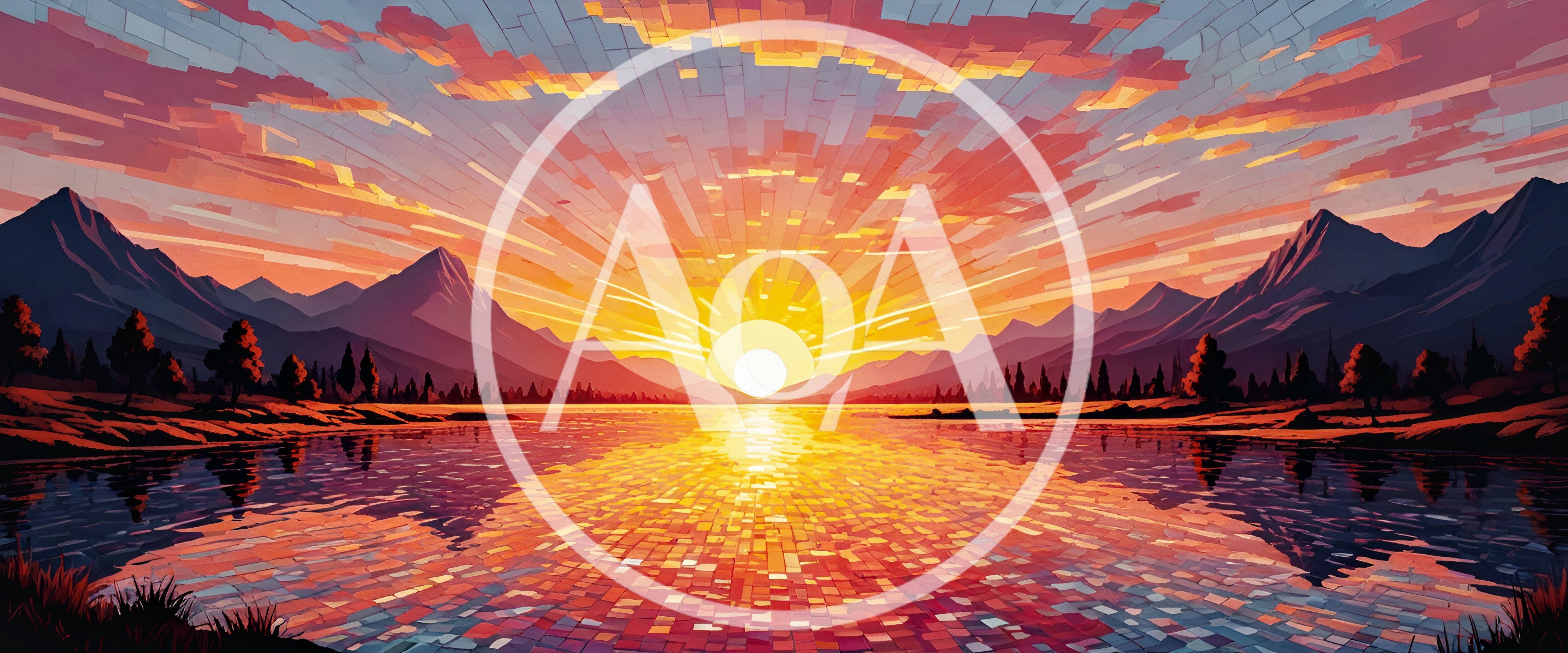 Stunning Mosaic Style Sunset Over Mountain Lake
