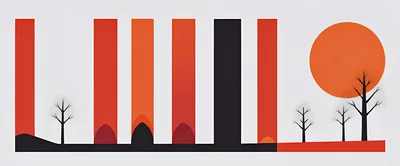 Minimalist Abstract Landscape With Geometric Shapes And Trees