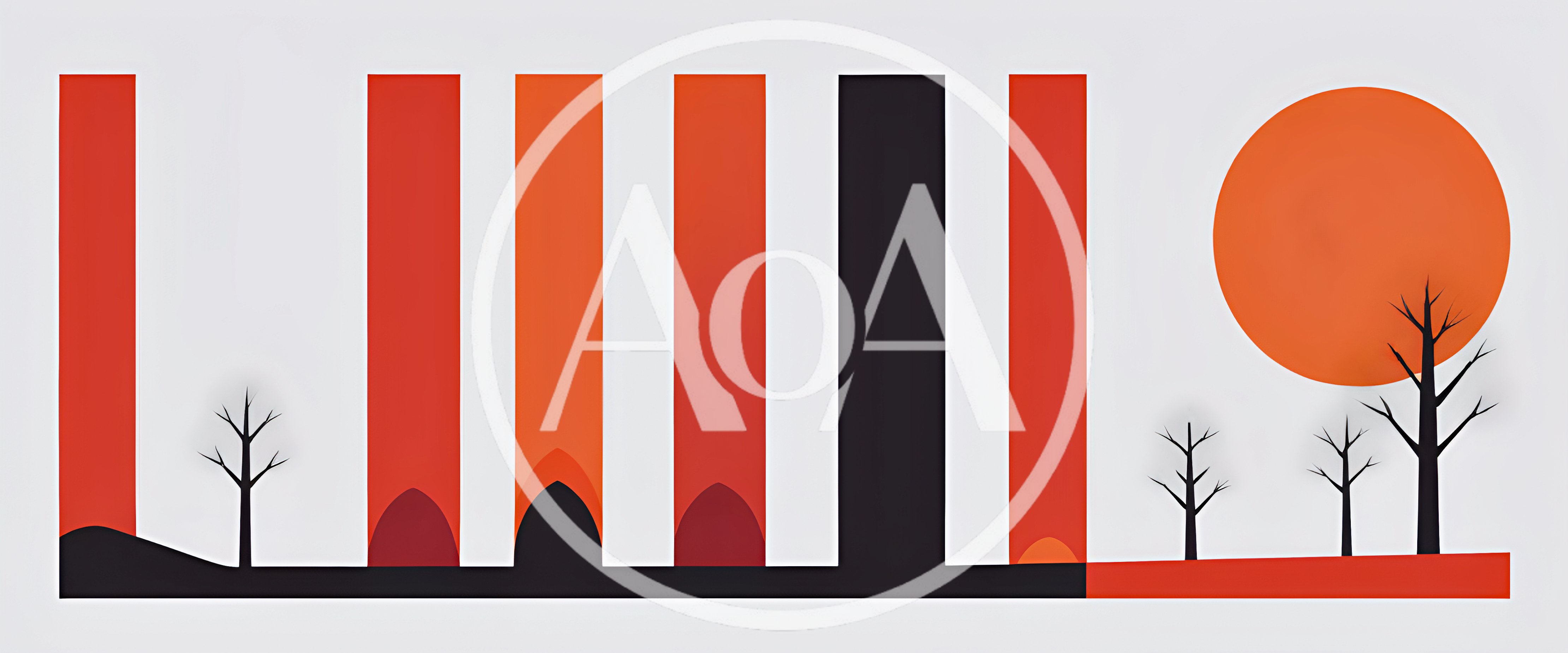 Minimalist Abstract Landscape With Geometric Shapes And Trees