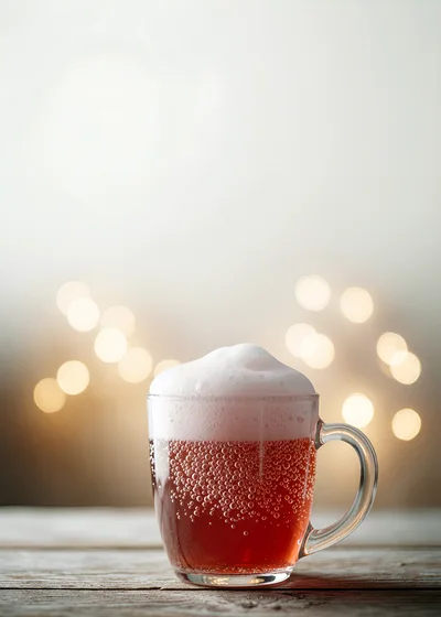 Glass Mug Of Red Carbonated Beverage With Foam