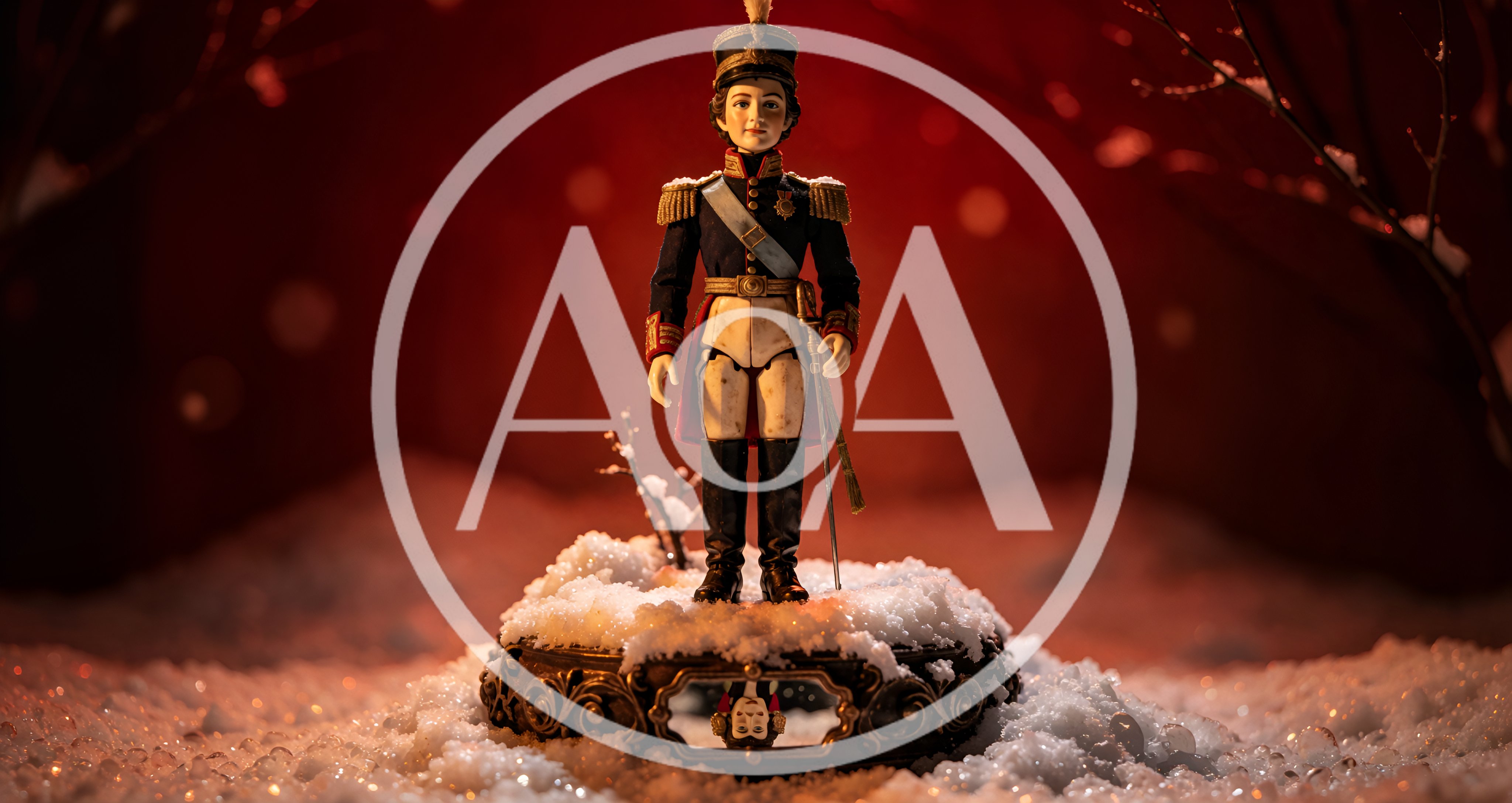 Nutcracker Soldier Figurine Standing In Snowy Landscape