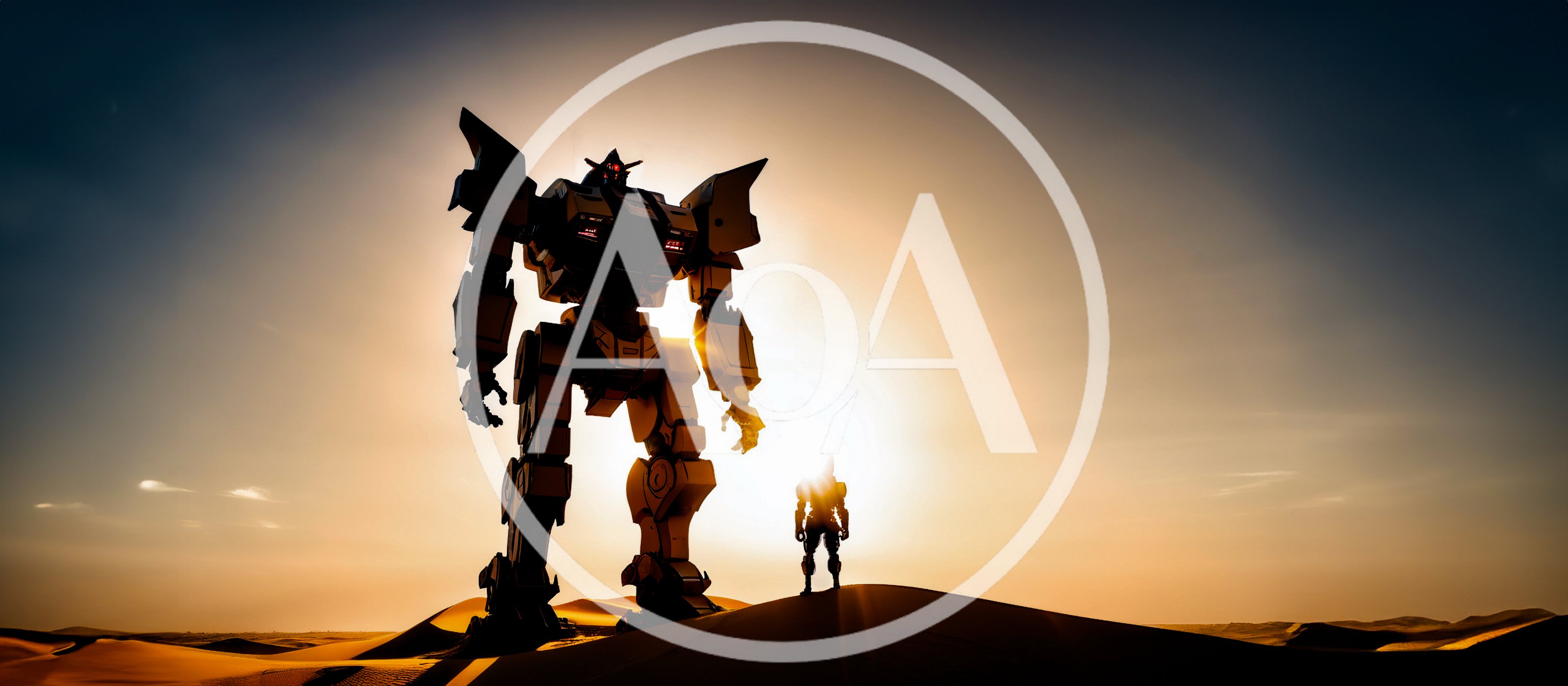 Giant Mecha Robot Standing With Pilot In Desert