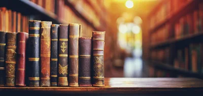 Antique Leather Bound Books On A Library Shelf