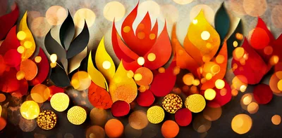 Abstract Paper Cutout Fire Shapes With Bokeh Lights