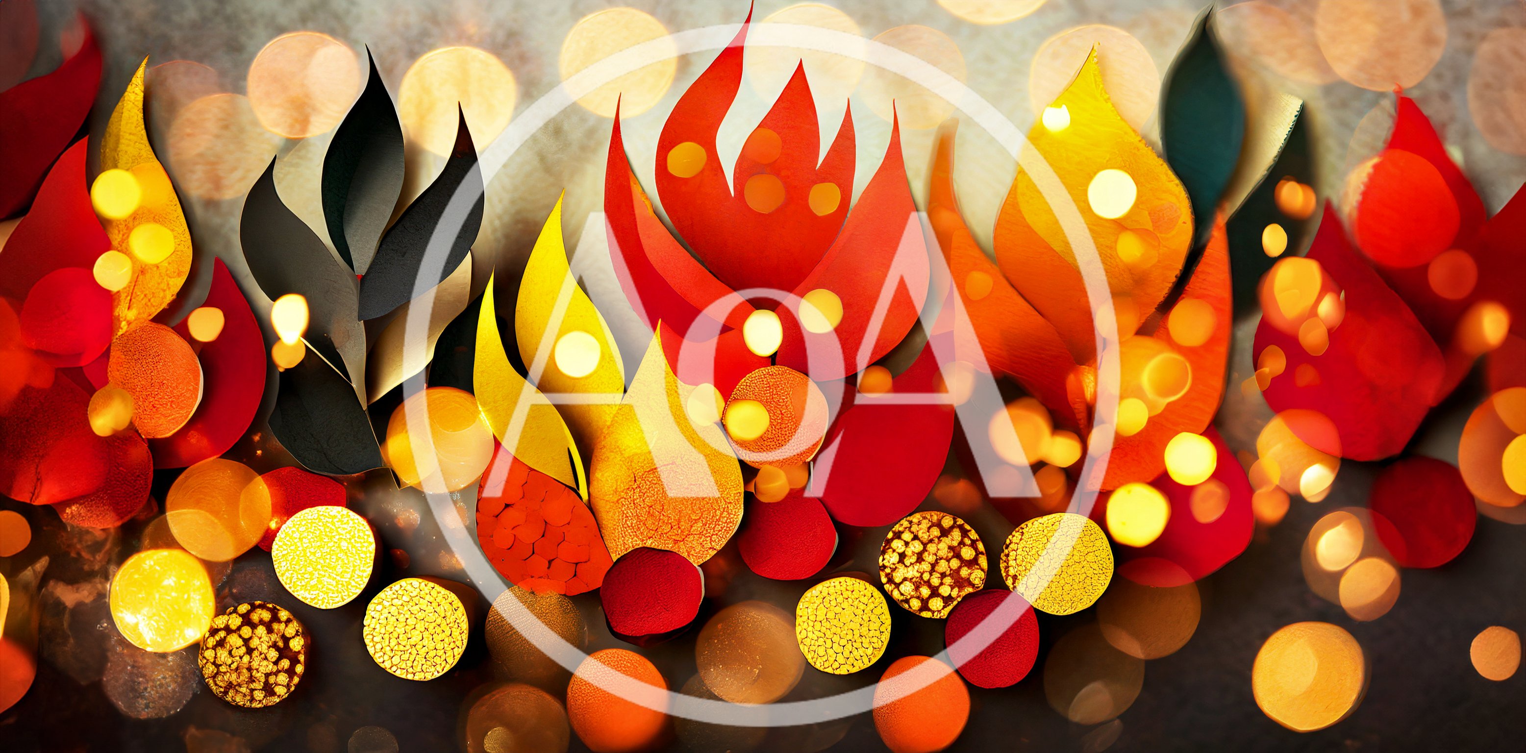 Abstract Paper Cutout Fire Shapes With Bokeh Lights