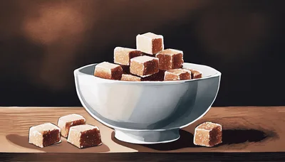 Bowl Of Brown Sugar Cubes On Wooden Table