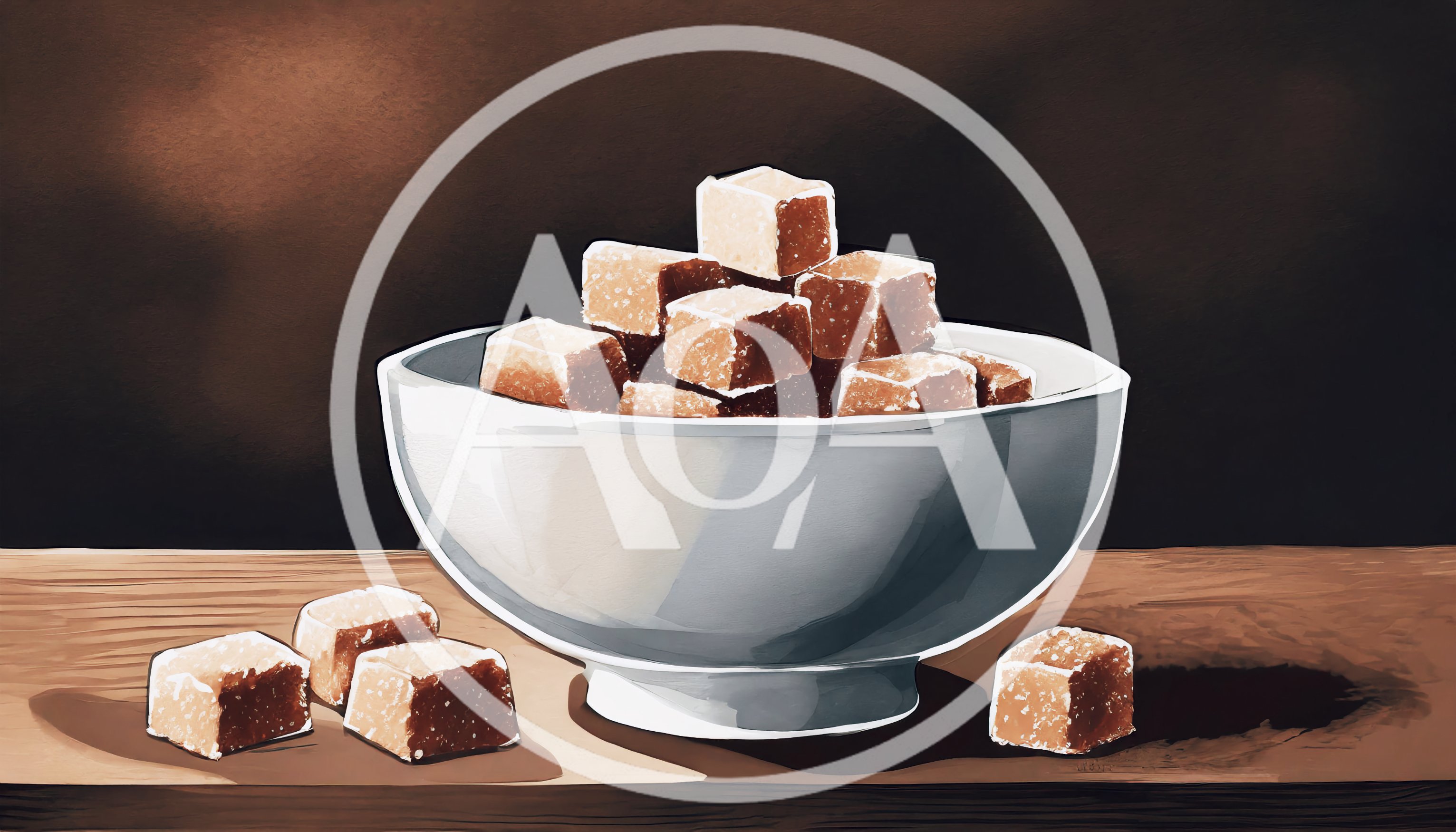 Bowl Of Brown Sugar Cubes On Wooden Table