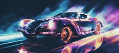 Stylized Retro Sports Car Driving Through Neon Light