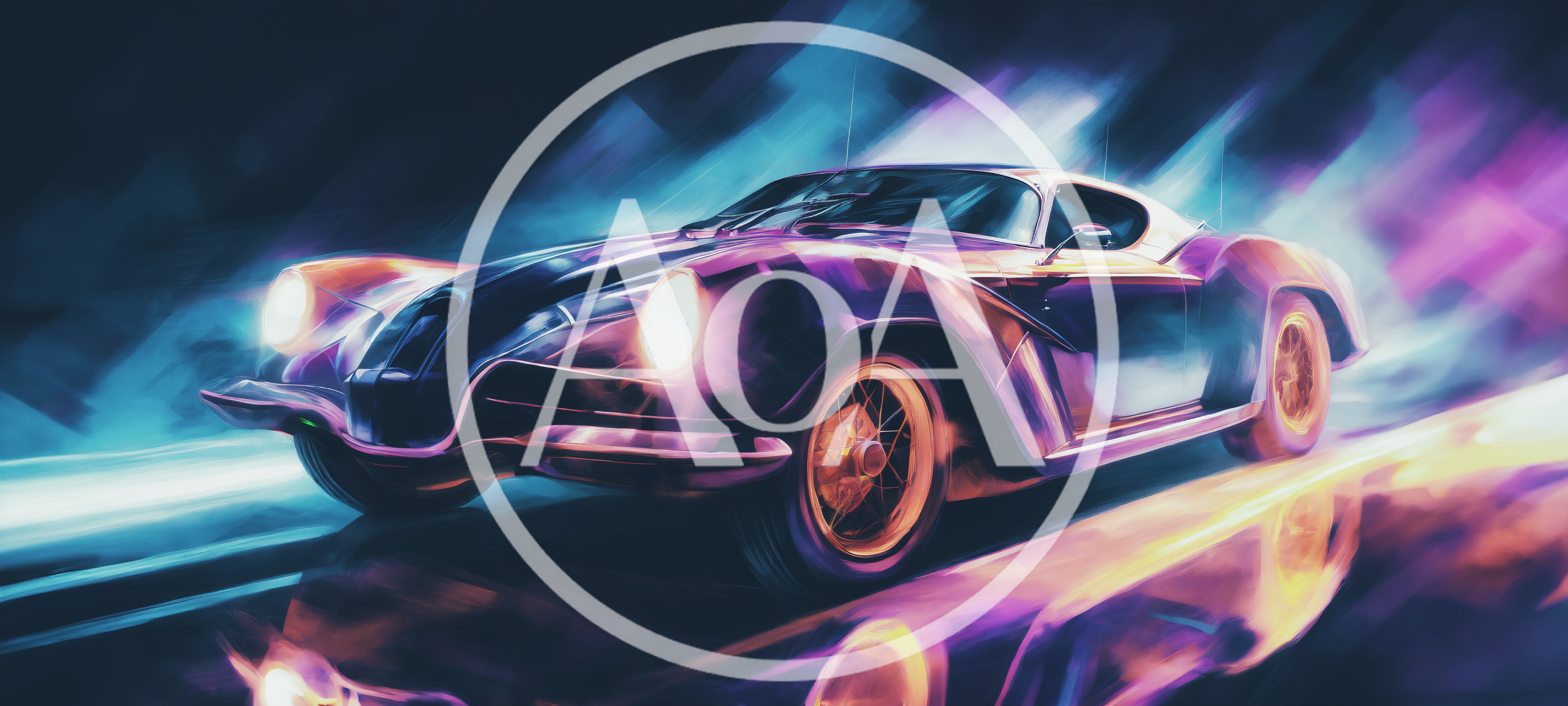 Stylized Retro Sports Car Driving Through Neon Light