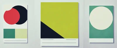 Three Minimalist Abstract Geometric Art Prints On Wall